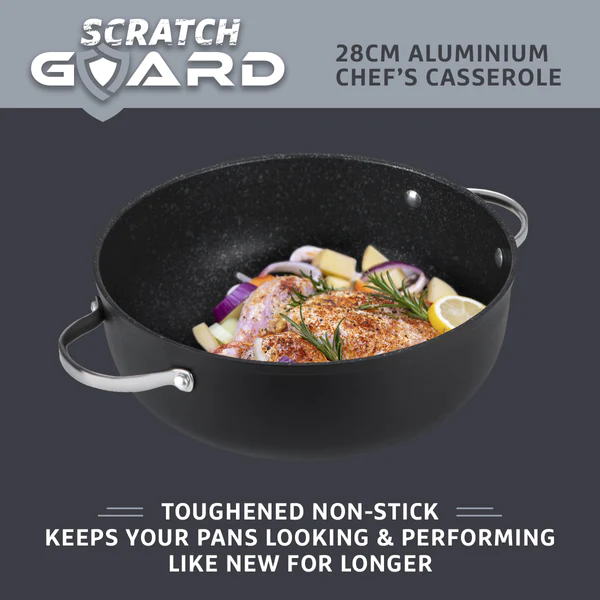 PRESTIGE SCRATCH GUARD ALUMINIUM CHEFS CASSEROLE 28CM5.7L