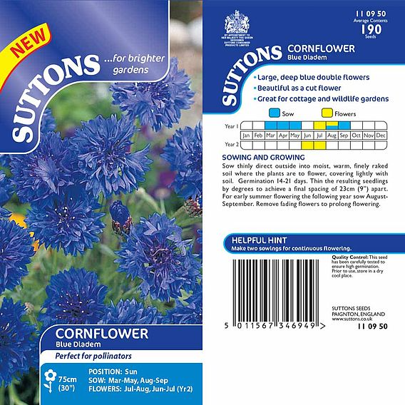 SUTTONS CORNFLOWER 'BLUE DIADEM' - SEEDS