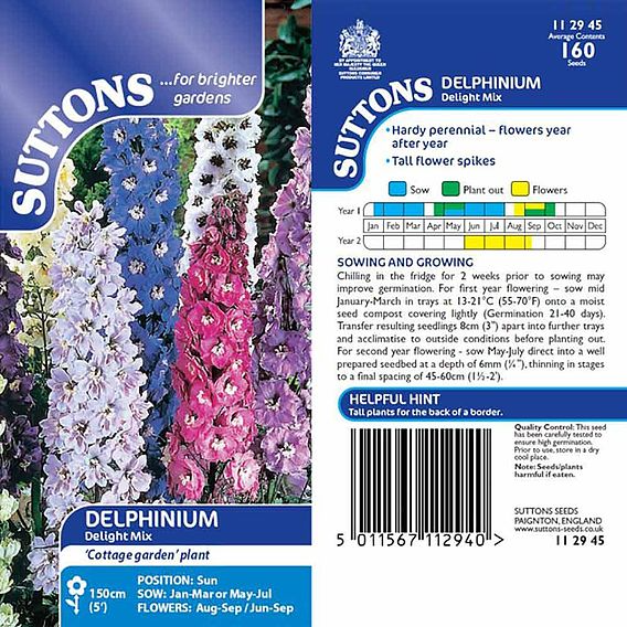 SUTTONS DELPHINIUM 'DELIGHT MIX' - SEEDS