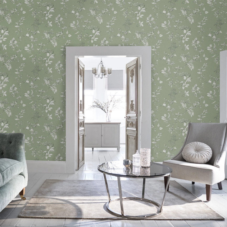 LAURA ASHLEY ELDERWOOD SAGE WALLPAPER