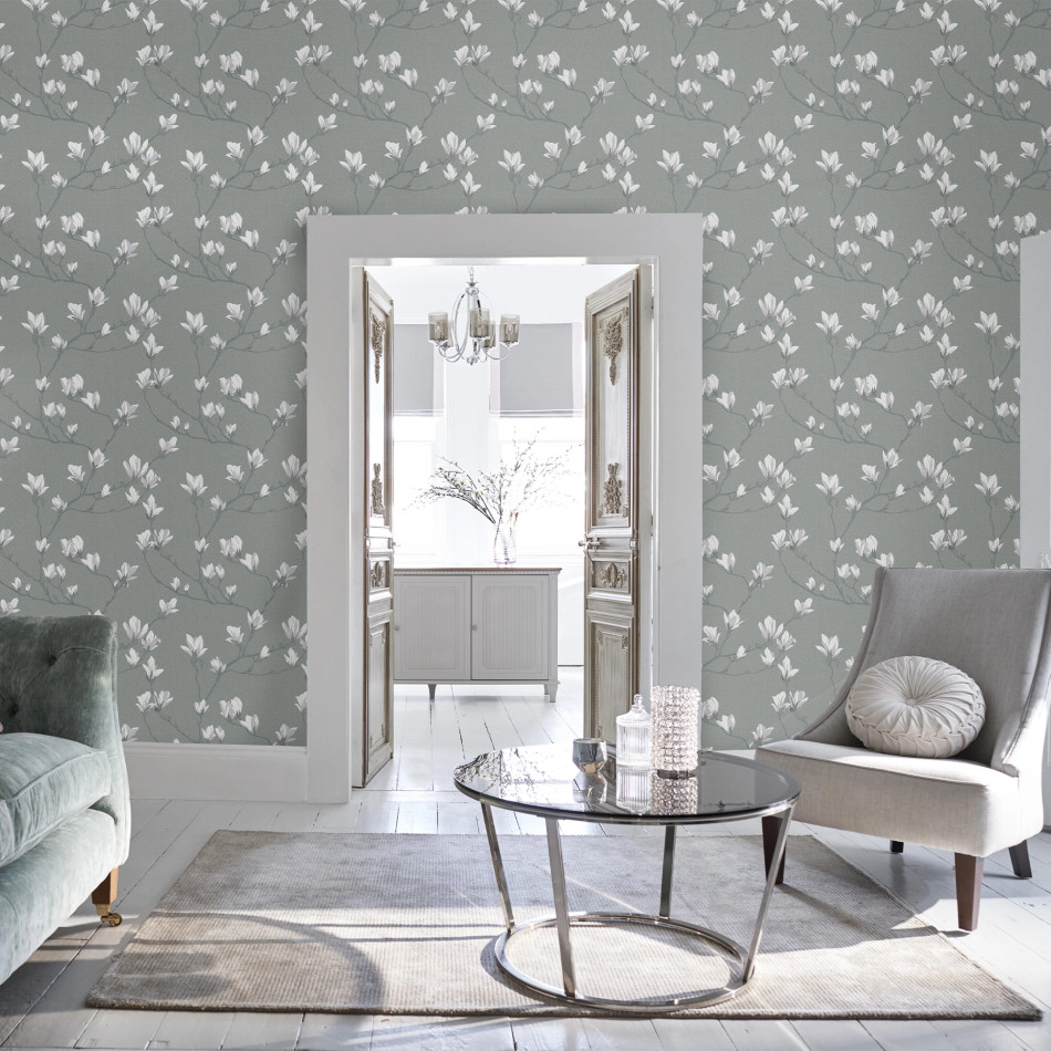 LAURA ASHLEY MAGNOLIA GROVE SLATE WALLPAPER