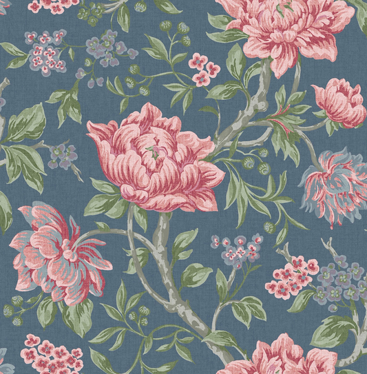 LAURA ASHLEY TAPESTRY FLORAL DARK SEASPRAY WALLPAPER