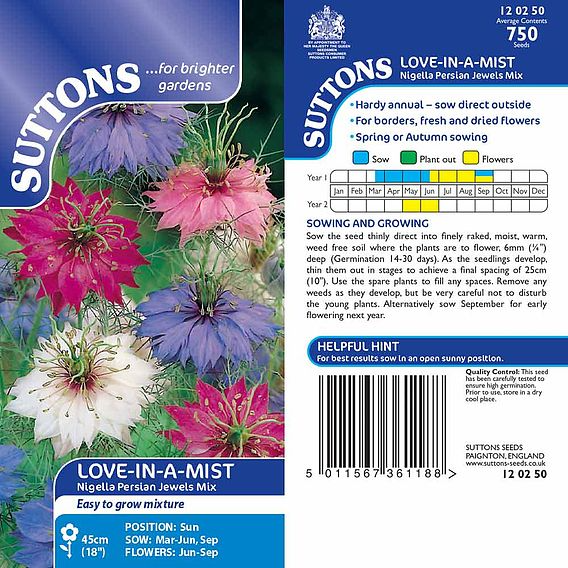 SUTTONS LOVE-IN-A-MIST 'PERSIAN JEWELS MIX' - SEEDS