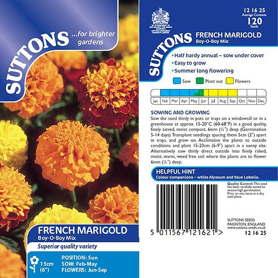 SUTTONS MARIGOLD FRENCH 'BOY'O'BOY MIX' - SEEDS