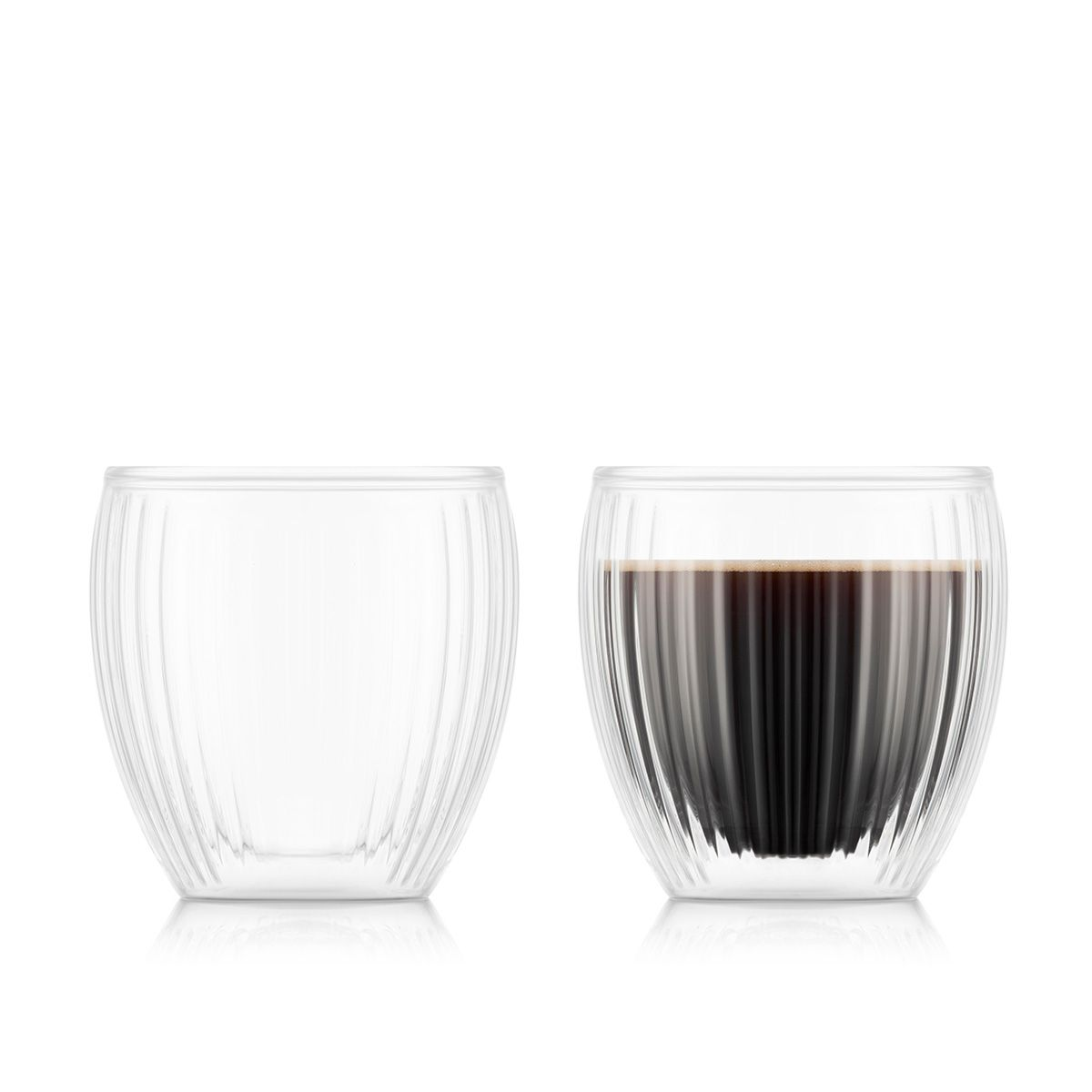 BODUM SET OF 2 PAVINA DOUBLE WALLED GLASSES WITH RIBS 200ml