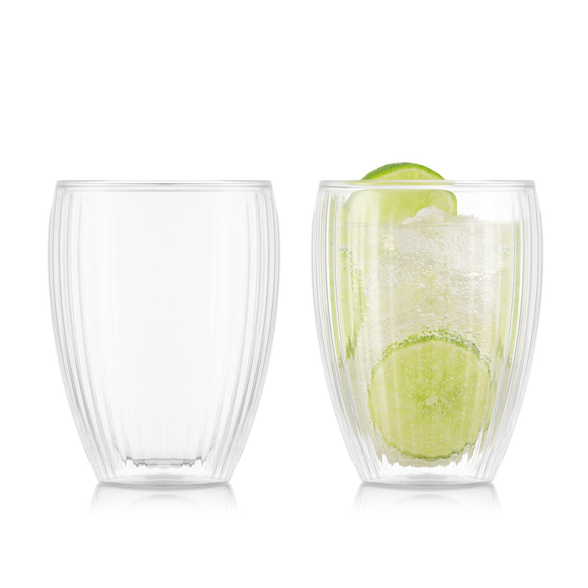 BODUM SET OF 2 PAVINA DOUBLE WALLED GLASSES WITH RIBS 320ml