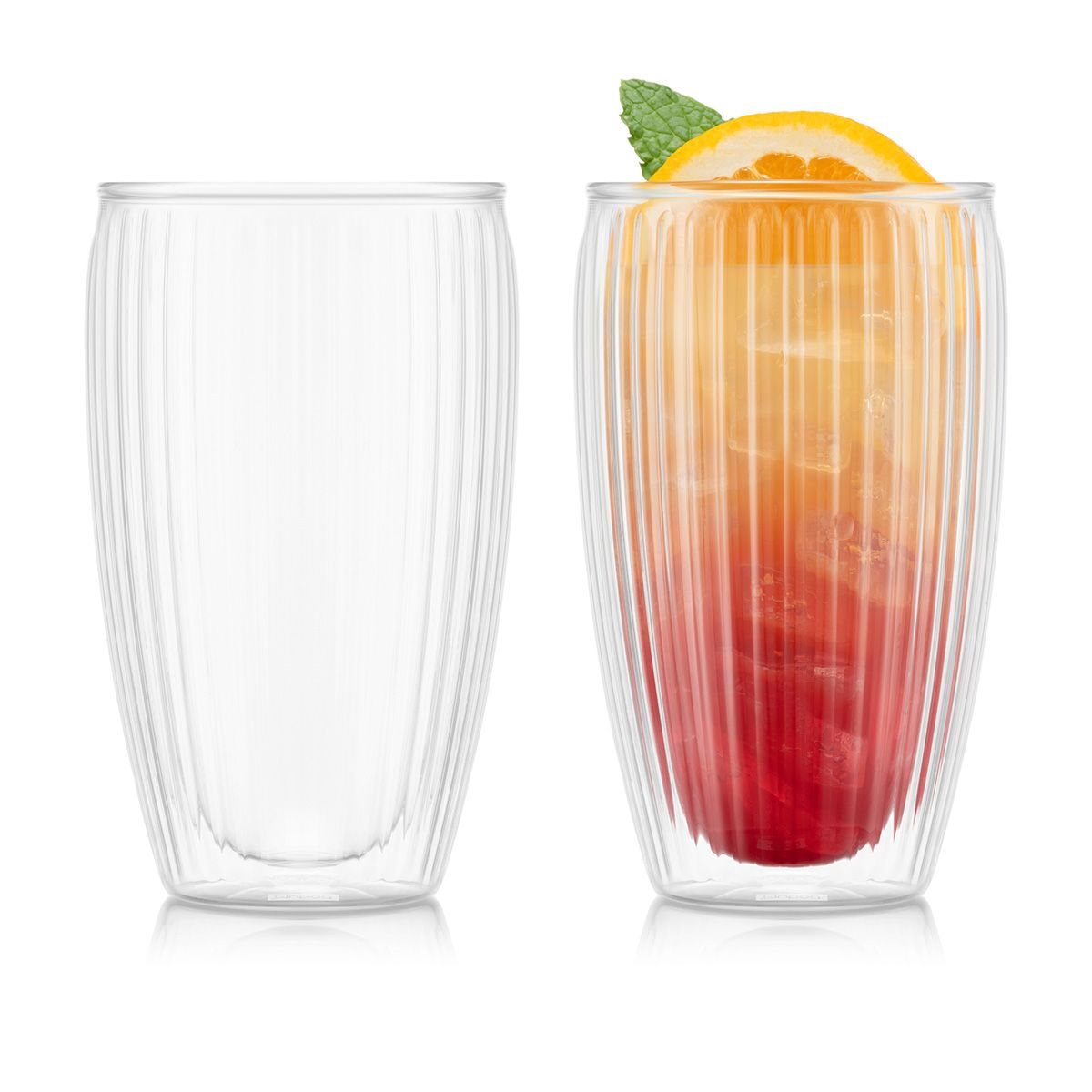 BODUM SET OF 2 PAVINA DOUBLE WALL GLASSES WITH RIBS 450ml