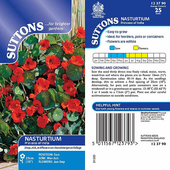 SUTTONS NASTURTIUM 'PRINCESS OF INDIA' - SEEDS