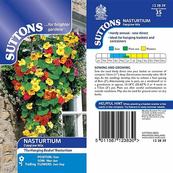 SUTTONS NASTURTIUM 'DAYGLOW MIX' (HANGING BASKET) - SEEDS