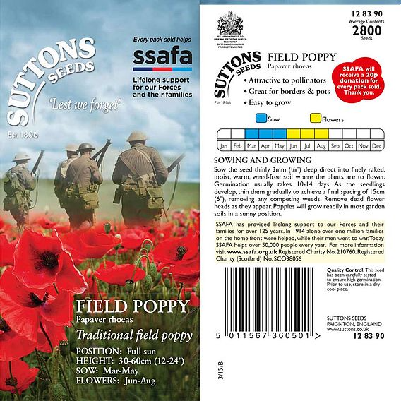 SUTTONS 'FIELD POPPY (PAPAVER RHOEAS)' - SEEDS