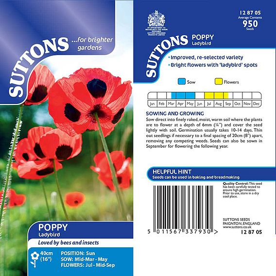 SUTTONS POPPY 'LADYBIRD' SEEDS