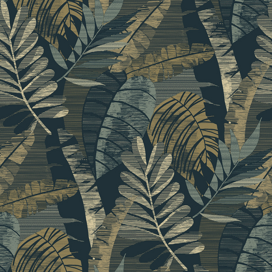 BELGRAVIA SARIKA LEAF BLUE & GOLD WALLPAPER