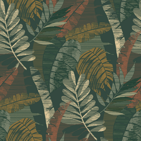 BELGRAVIA SARIKA LEAF GREEN & ORANGE WALLPAPER