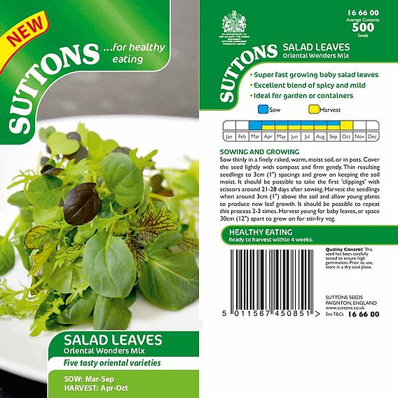 SUTTONS SALAD LEAVES 'ORIENTAL WONDERS MIX' - SEEDS