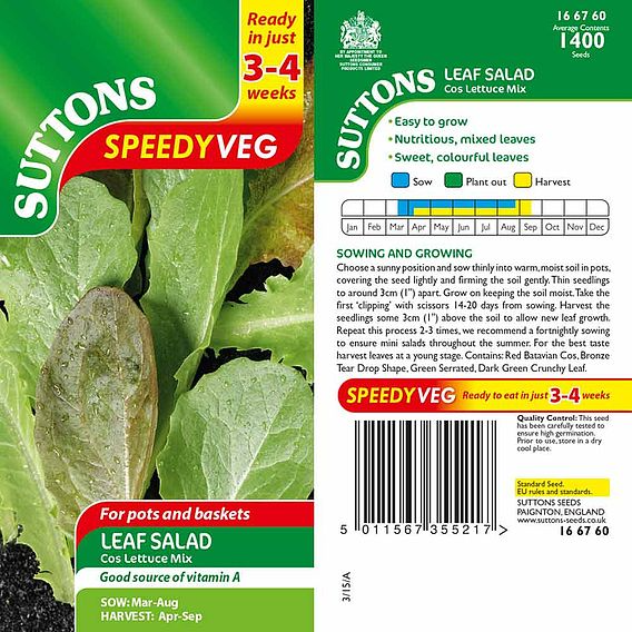 SUTTONS LETTUCE 'COS LETTUCE MIX' - SEEDS