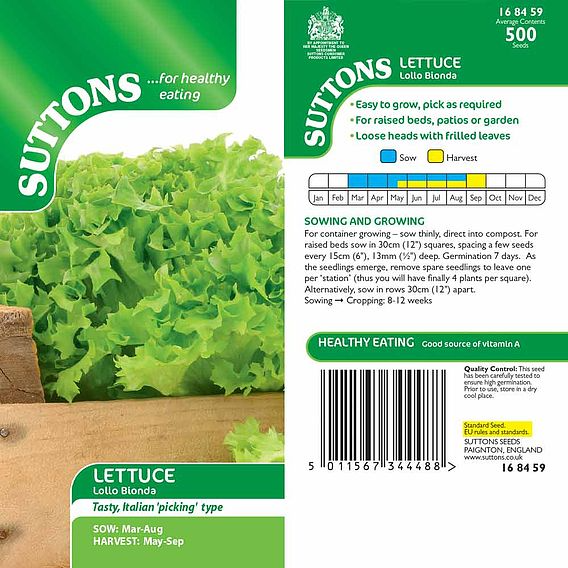 SUTTONS LETTUCE 'LOLLO BIONDA' - SEEDS