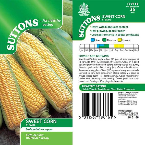 SUTTONS SWEET CORN F1 'SWIFT' - SEEDS