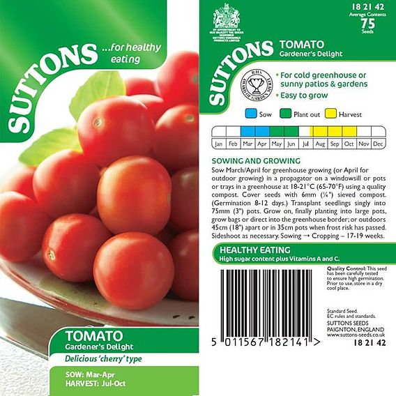 SUTTONS TOMATO 'GARDENER'S DELIGHT' - SEEDS