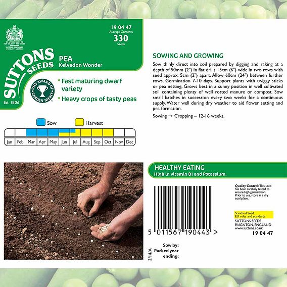 SUTTONS PEA 'KELVEDON WONDER' - SEEDS