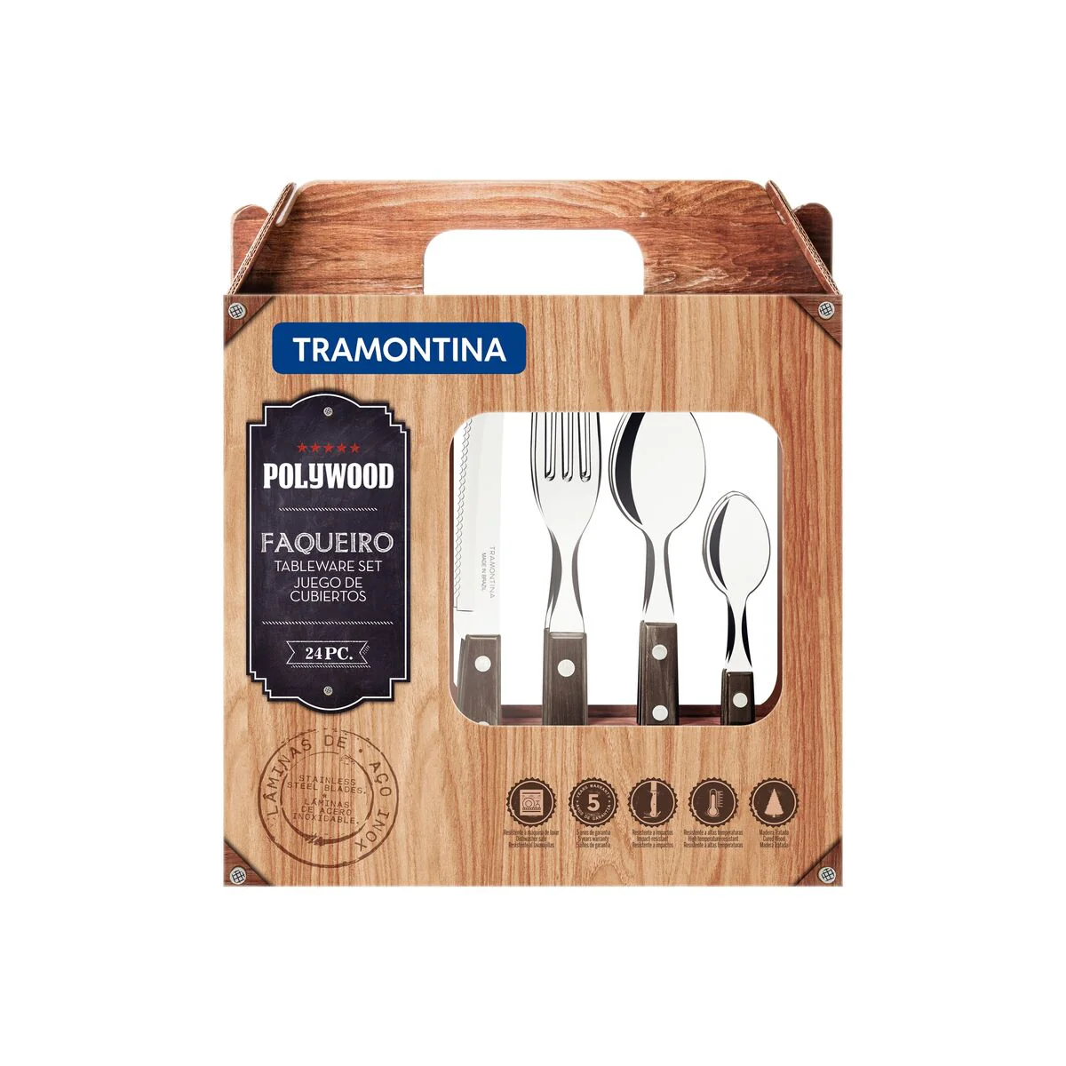 TRAMONTINA DISHWASHER-SAFE WOODEN HANDLE 24 PCS. CUTLERY SET