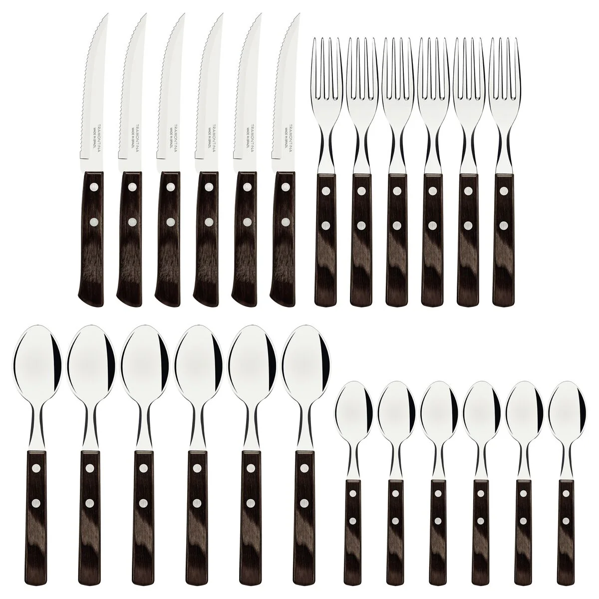 TRAMONTINA DISHWASHER-SAFE WOODEN HANDLE 24 PCS. CUTLERY SET