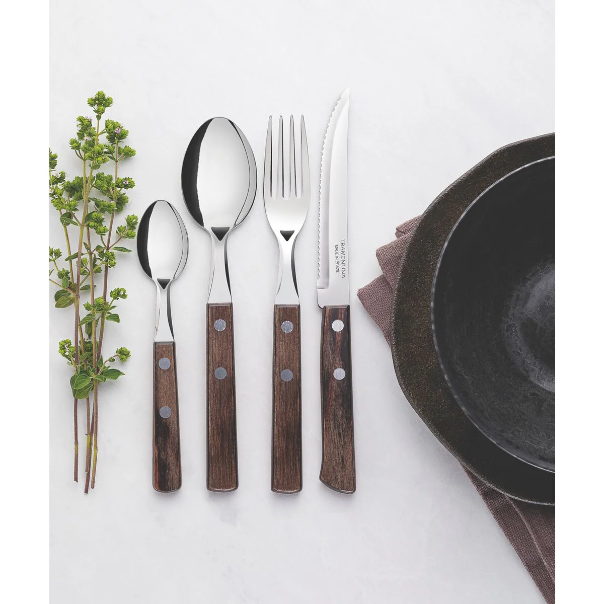 TRAMONTINA DISHWASHER-SAFE WOODEN HANDLE 24 PCS. CUTLERY SET