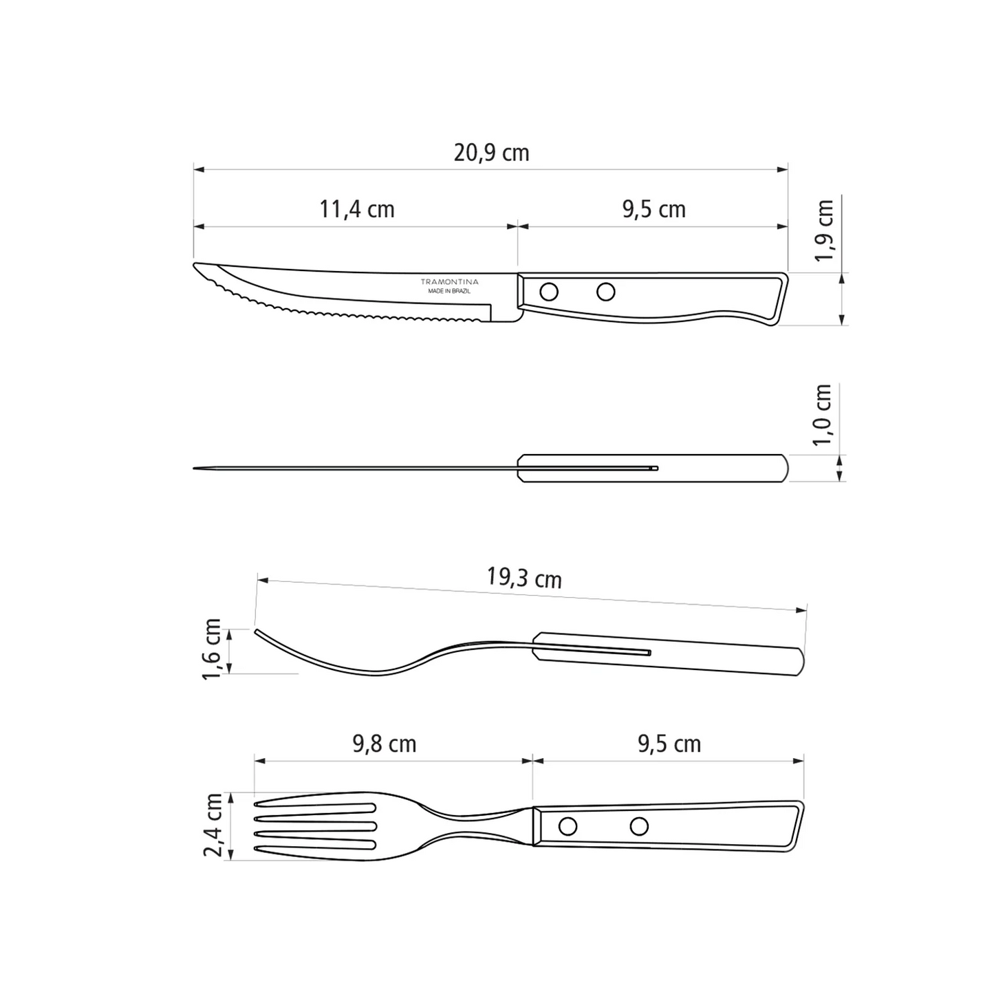 TRAMONTINA WOODEN HANDLE 12 PCS. CUTLERY SET