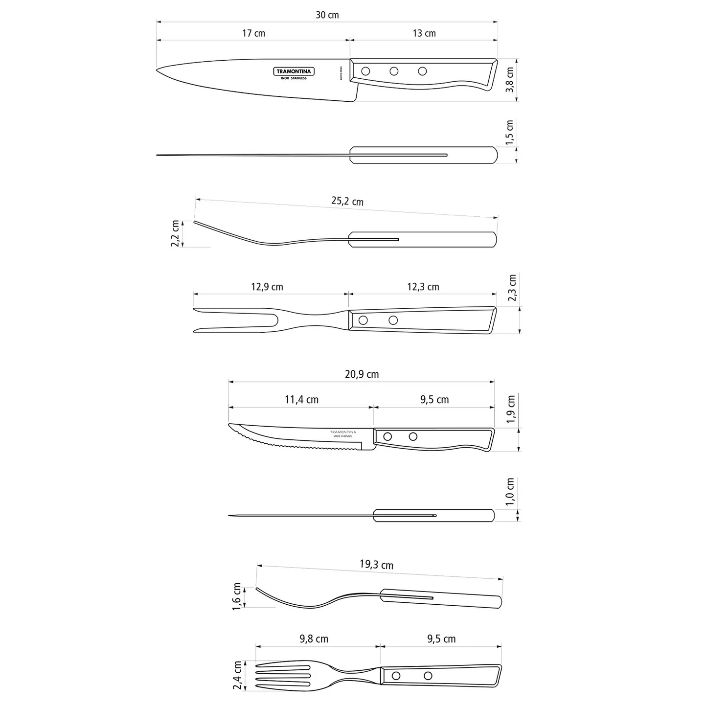 TRAMONTINA WOODEN HANDLE 14 PCS. CUTLERY AND CARVING SET