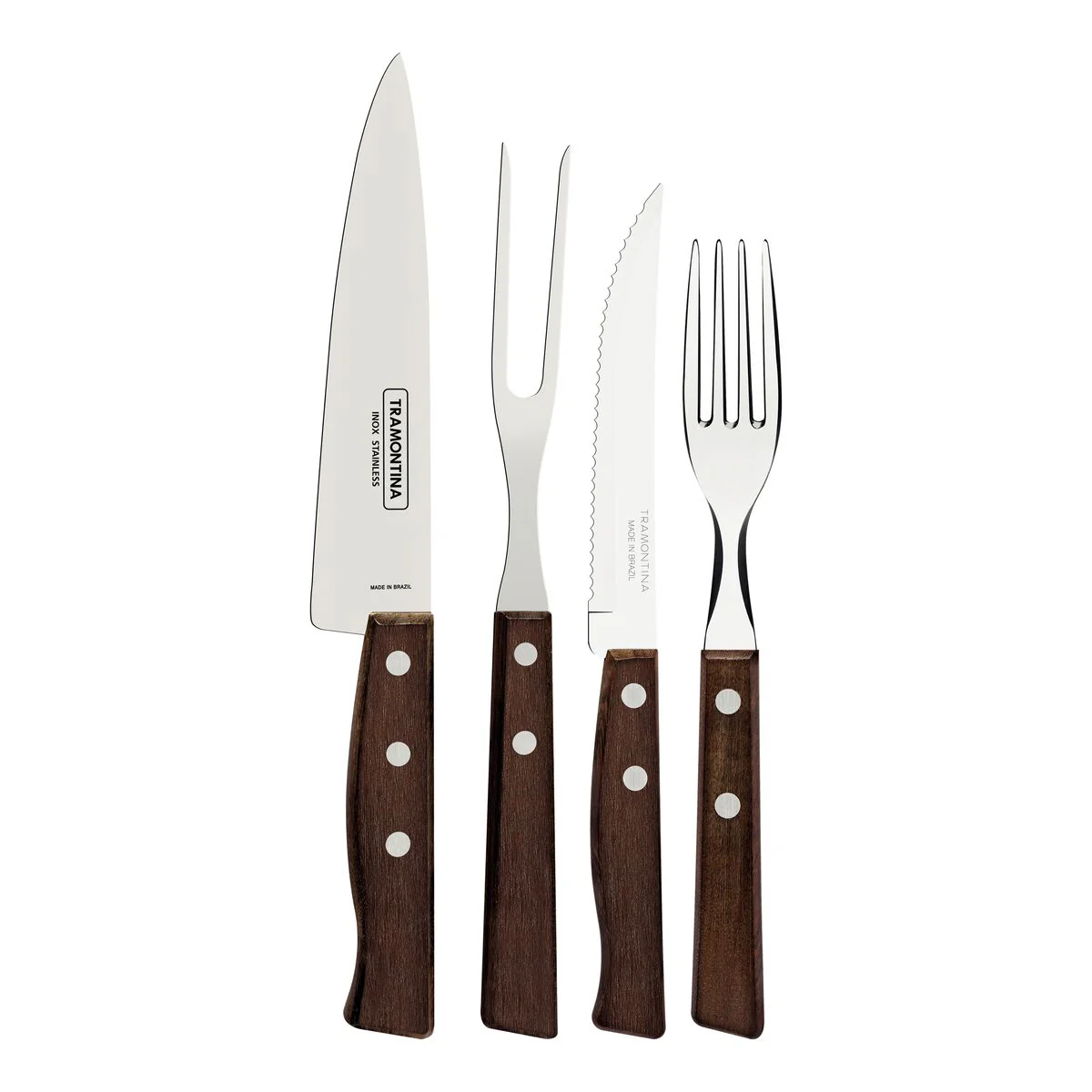 TRAMONTINA WOODEN HANDLE 14 PCS. CUTLERY AND CARVING SET