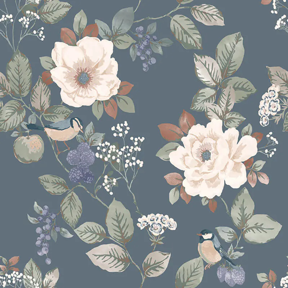 BELGRAVIA BRAMBLE BLUE FLORAL WALLPAPER