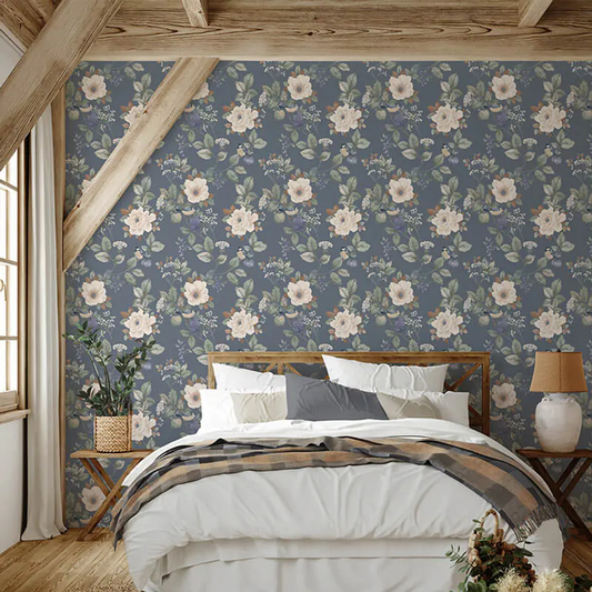 BELGRAVIA BRAMBLE BLUE FLORAL WALLPAPER