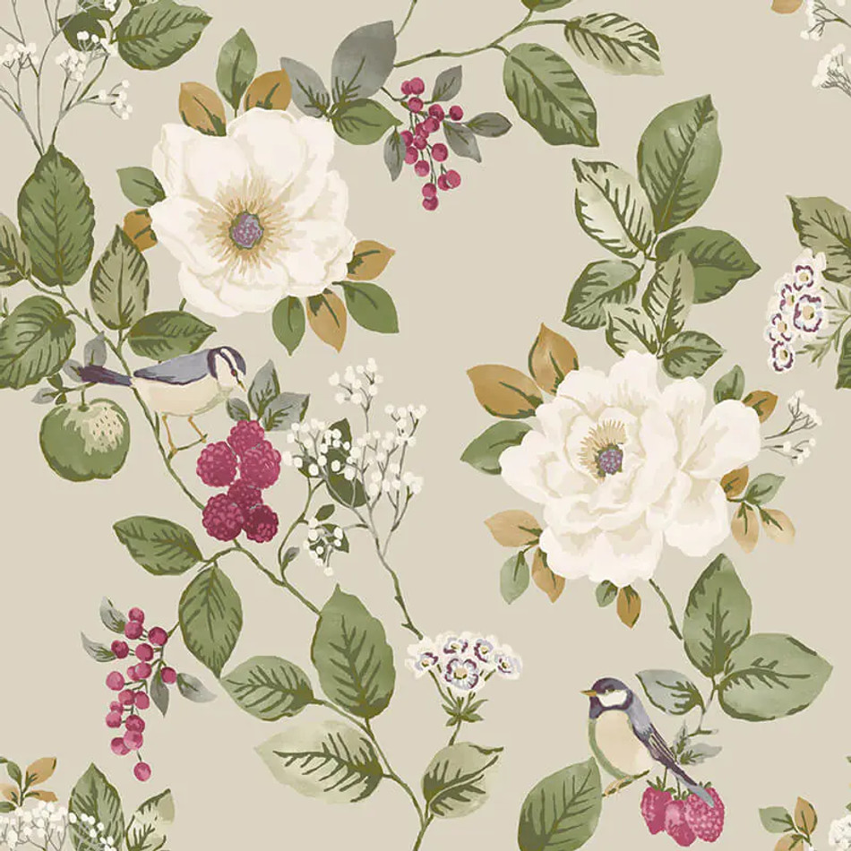 BELGRAVIA BRAMBLE GREEN FLORAL WALLPAPER