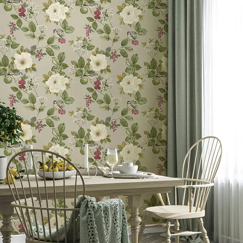 BELGRAVIA BRAMBLE GREEN FLORAL WALLPAPER