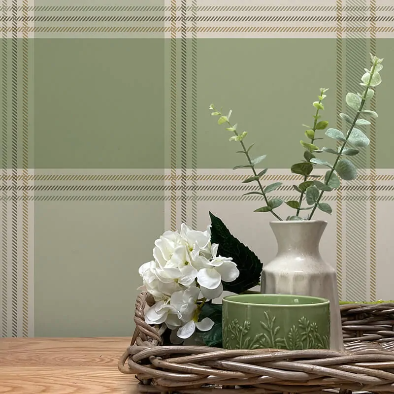 BELGRAVIA BRAMBLE GREEN CHECK METALLIC WALLPAPER