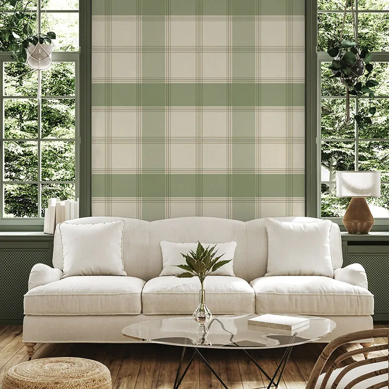 BELGRAVIA BRAMBLE GREEN CHECK METALLIC WALLPAPER