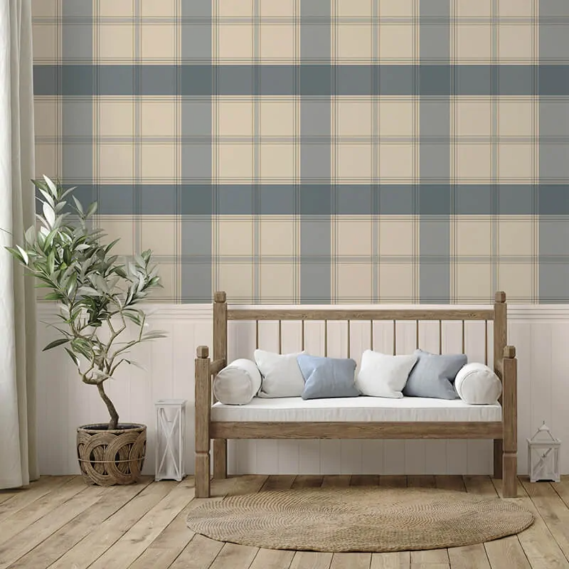 BELGRAVIA BRAMBLE BLUE CHECK METALLIC WALLPAPER