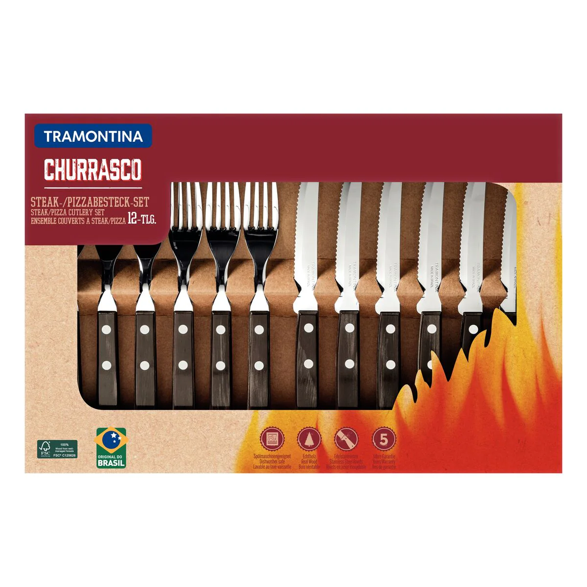 TRAMONTINA DISHWASHER-SAFE WOODEN HANDLE 12 PCS. CUTLERY SET