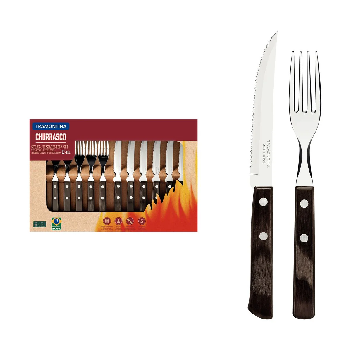 TRAMONTINA DISHWASHER-SAFE WOODEN HANDLE 12 PCS. CUTLERY SET