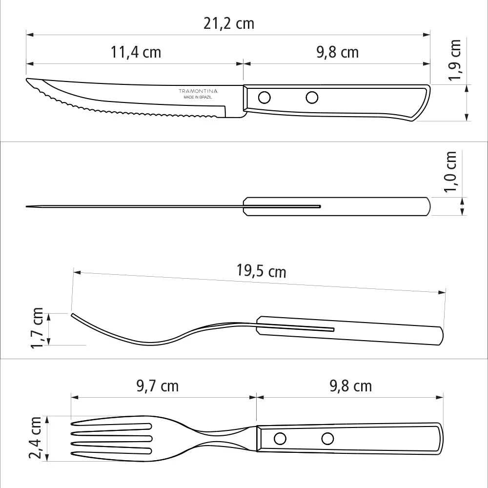 TRAMONTINA DISHWASHER-SAFE WOODEN HANDLE 12 PCS. CUTLERY SET