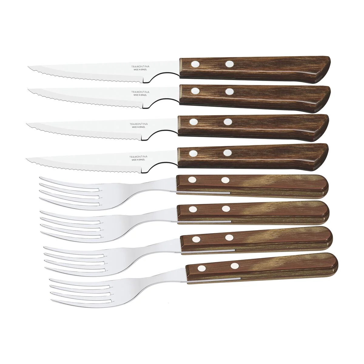 TRAMONTINA DISHWASHER-SAFE WOODEN HANDLE 8 PCS. CUTLERY SET IN WOODEN BOX