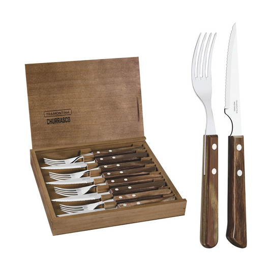 TRAMONTINA DISHWASHER-SAFE WOODEN HANDLE 8 PCS. CUTLERY SET IN WOODEN BOX