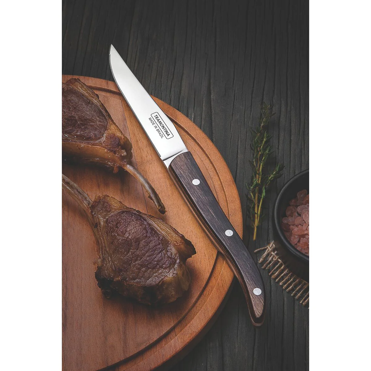 TRAMONTINA DISHWASHER-SAFE WOODEN HANDLE 4 PCS. STEAK KNIFE SET IN WOODEN BOX