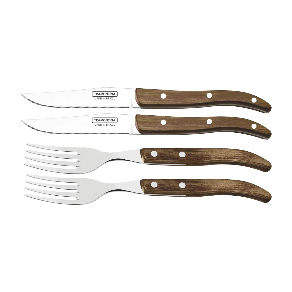 TRAMONTINA DISHWASHER-SAFE WOODEN HANDLE 4 PCS. CUTLERY SET IN WOODEN BOX