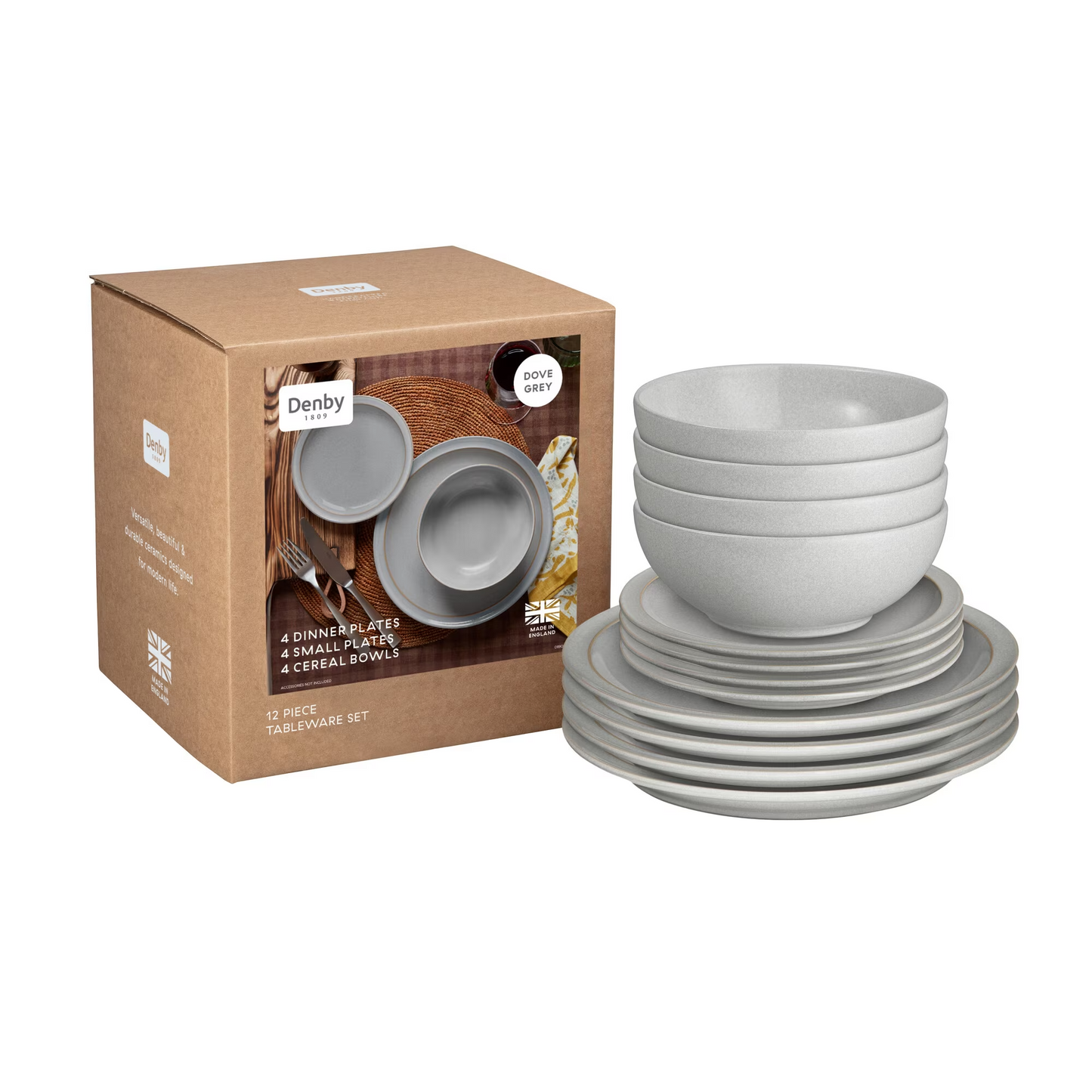 DENBY DOVE GREY 12 PIECE TABLEWARE SET