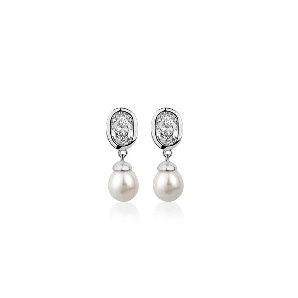 NEWBRIDGE PEARL DROP EARRINGS WITH CLEAR STONES