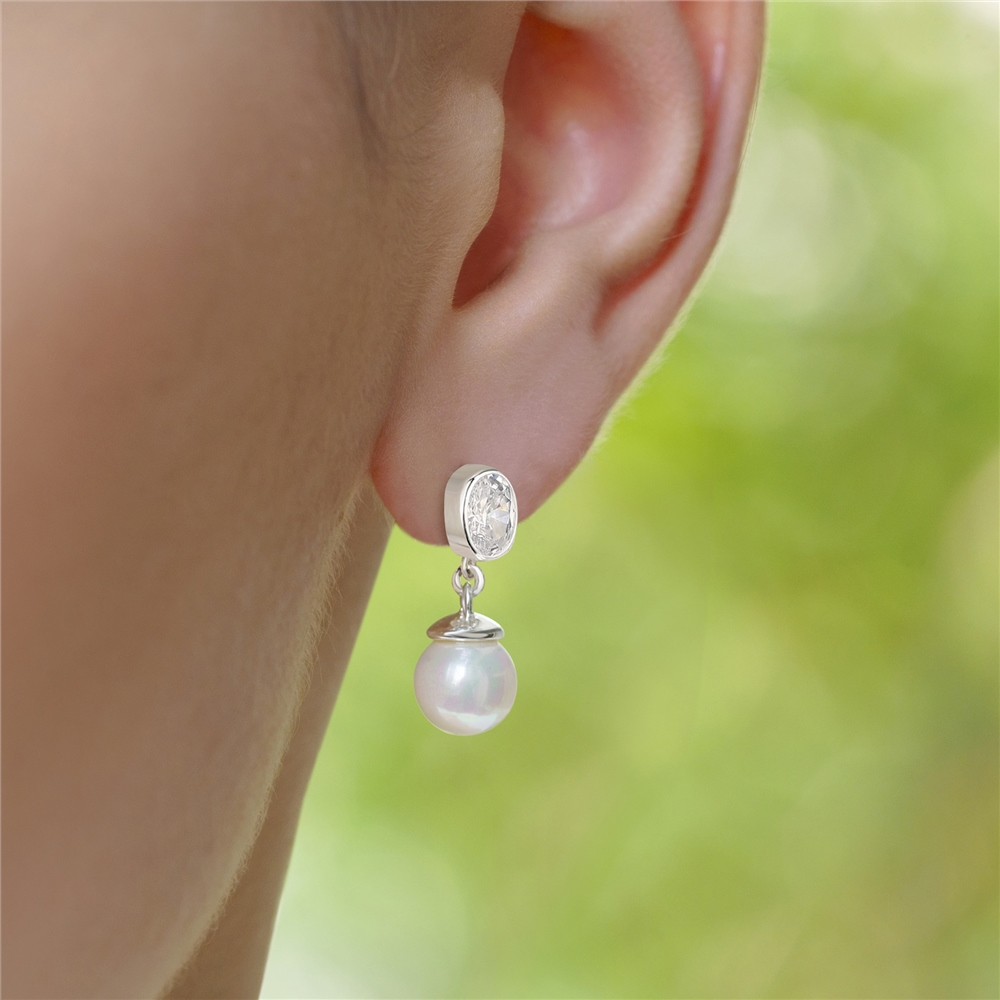 NEWBRIDGE PEARL DROP EARRINGS WITH CLEAR STONES