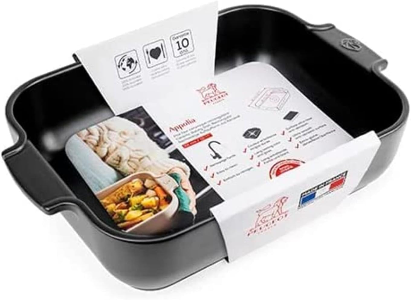 PEUGEOT SATIN BLACK RECTANGULAR CERAMIC ROASTER 32CM