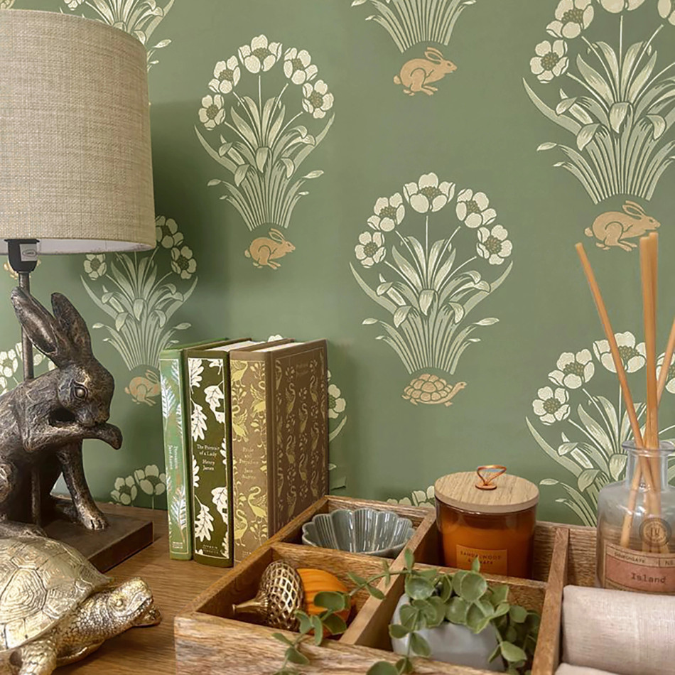 BELGRAVIA TORTOISE & HARE SAGE WALLPAPER