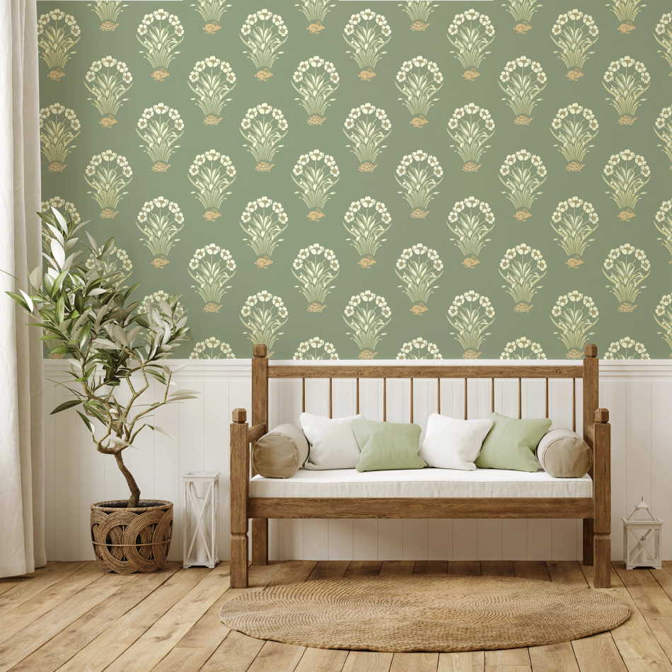 BELGRAVIA TORTOISE & HARE SAGE WALLPAPER