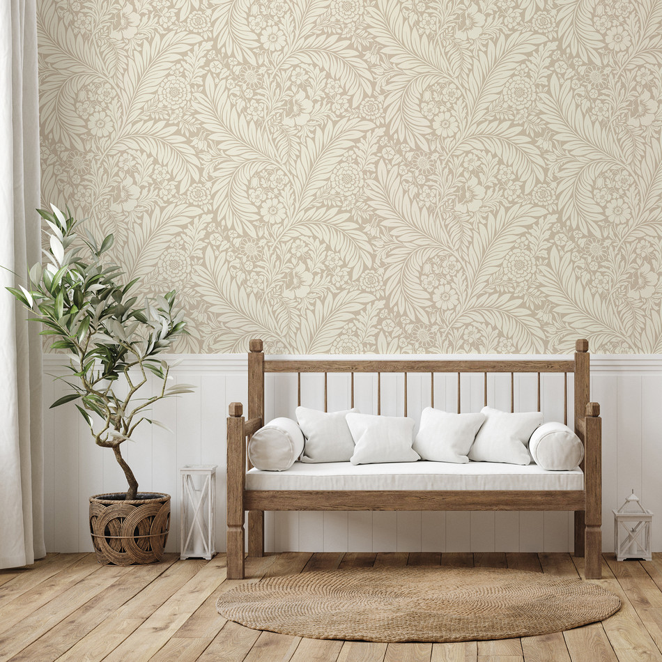 BELGRAVIA FLORENCE FLORAL LEAF NATURAL WALLPAPER